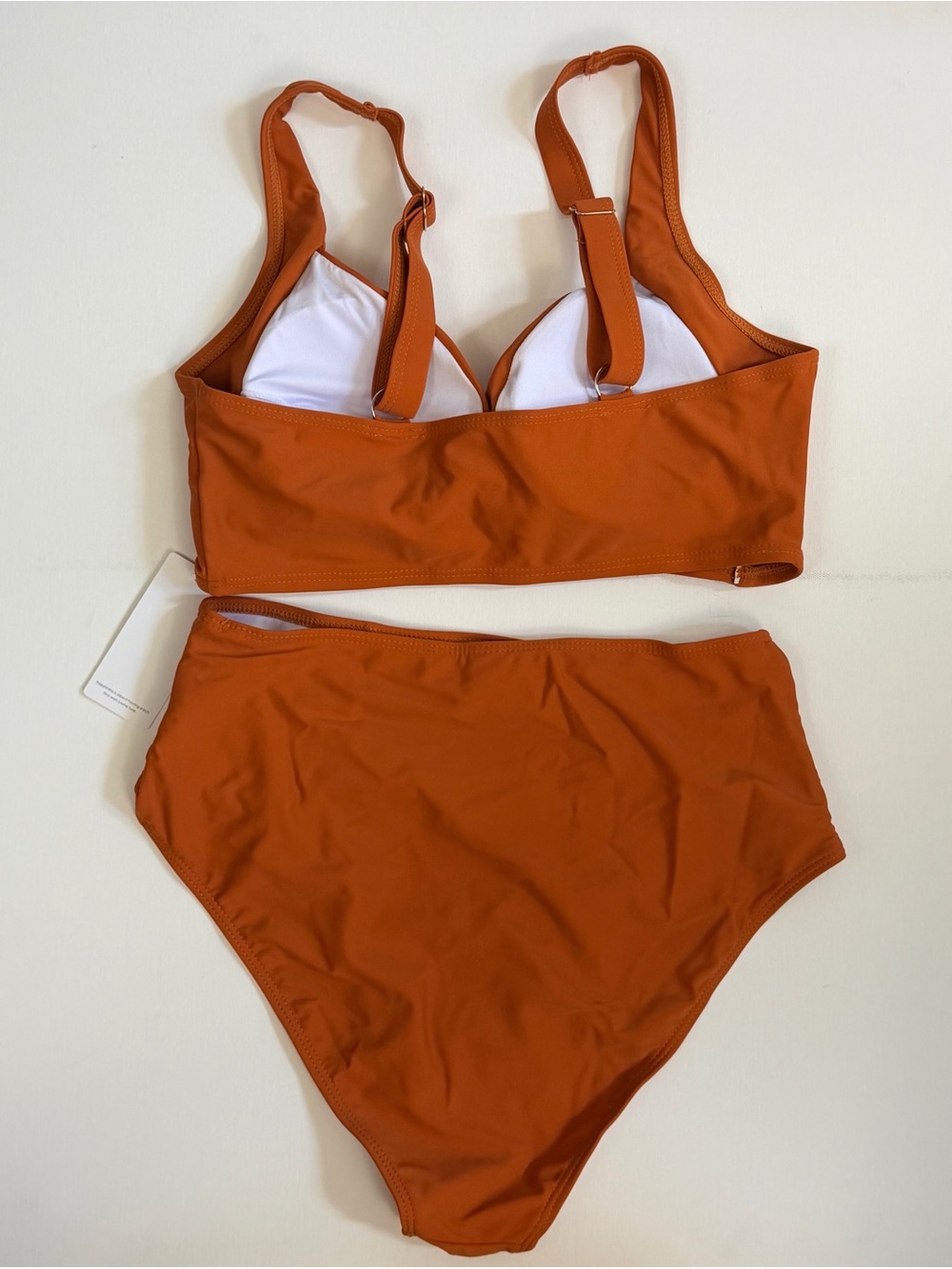 Twist-Front Wide Straps High-Waist Tummy Support Bikini Set in Burnt Orange Med. - Picture 10 of 11